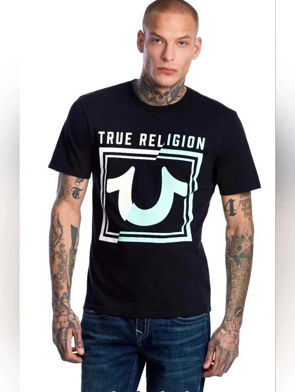 True Religion Essential Y2K Logo | Black Short Sleeve Tee | Mens SizeXL